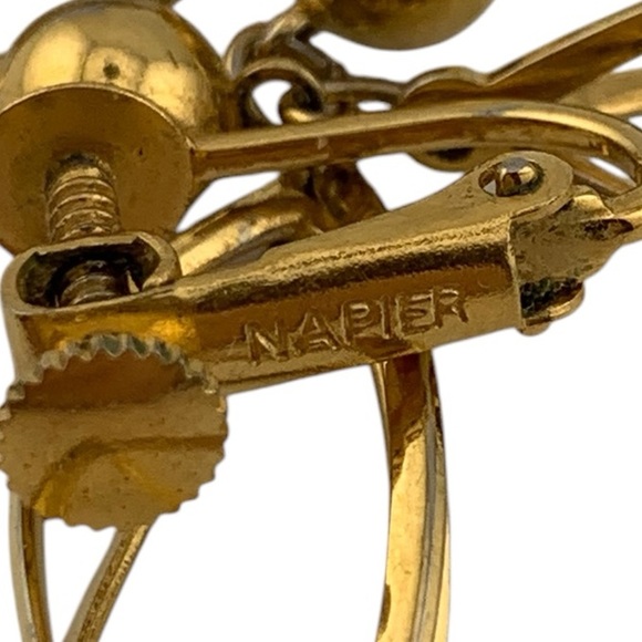 NAPIER Gold Plate Twisted Cage Dangle Drop Screw back earrings VTG 1980's 1-1/2" - Picture 8 of 8